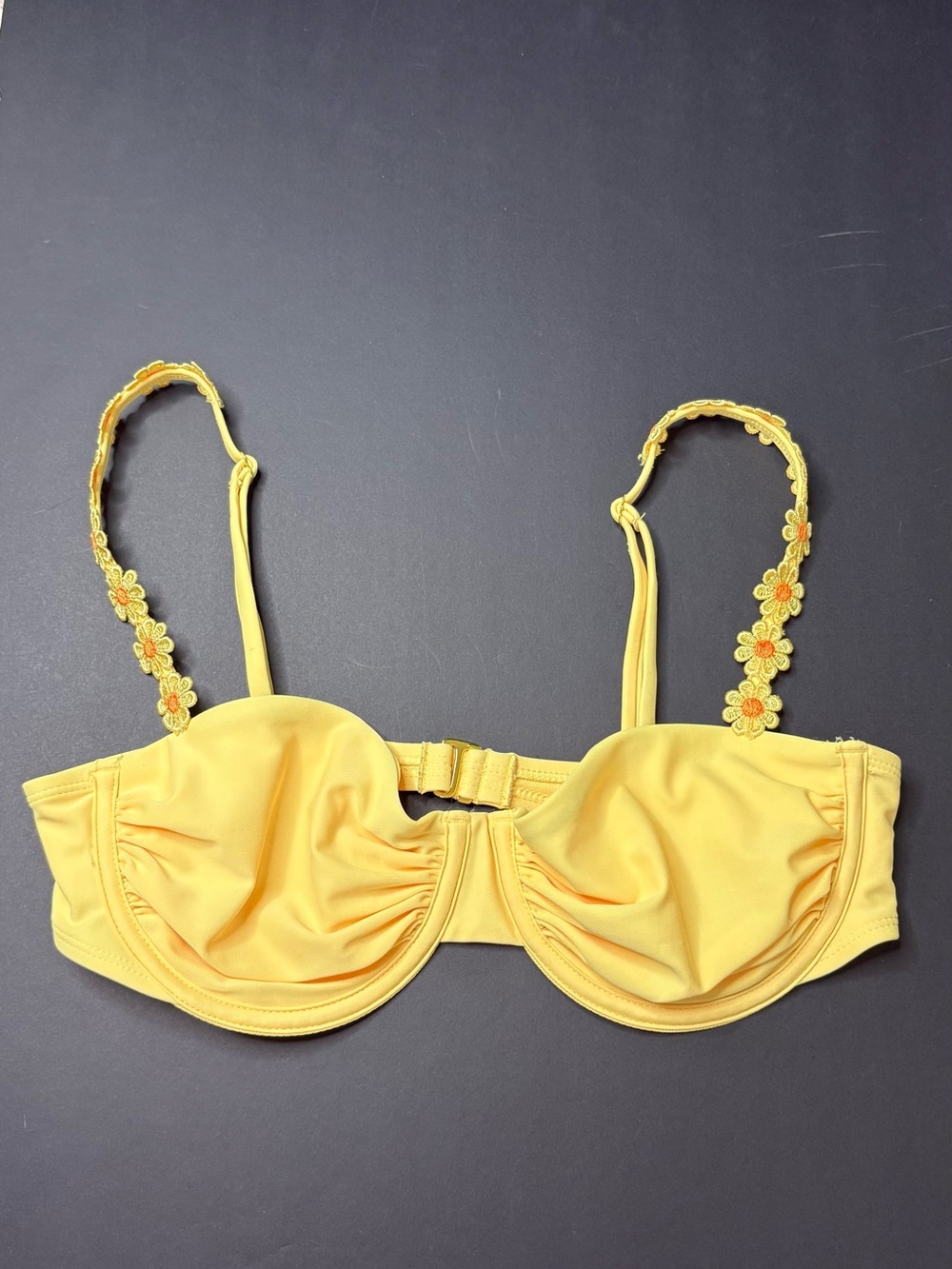 Wild Fable Yellow Bikini Top with Daisy-Trim Straps and Underwire